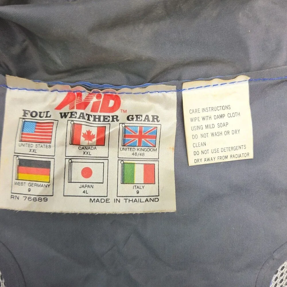 Avid Foul Weather Gear Jacket Blue Men Sz XXL 2XL Rain Coat Fishing Boat